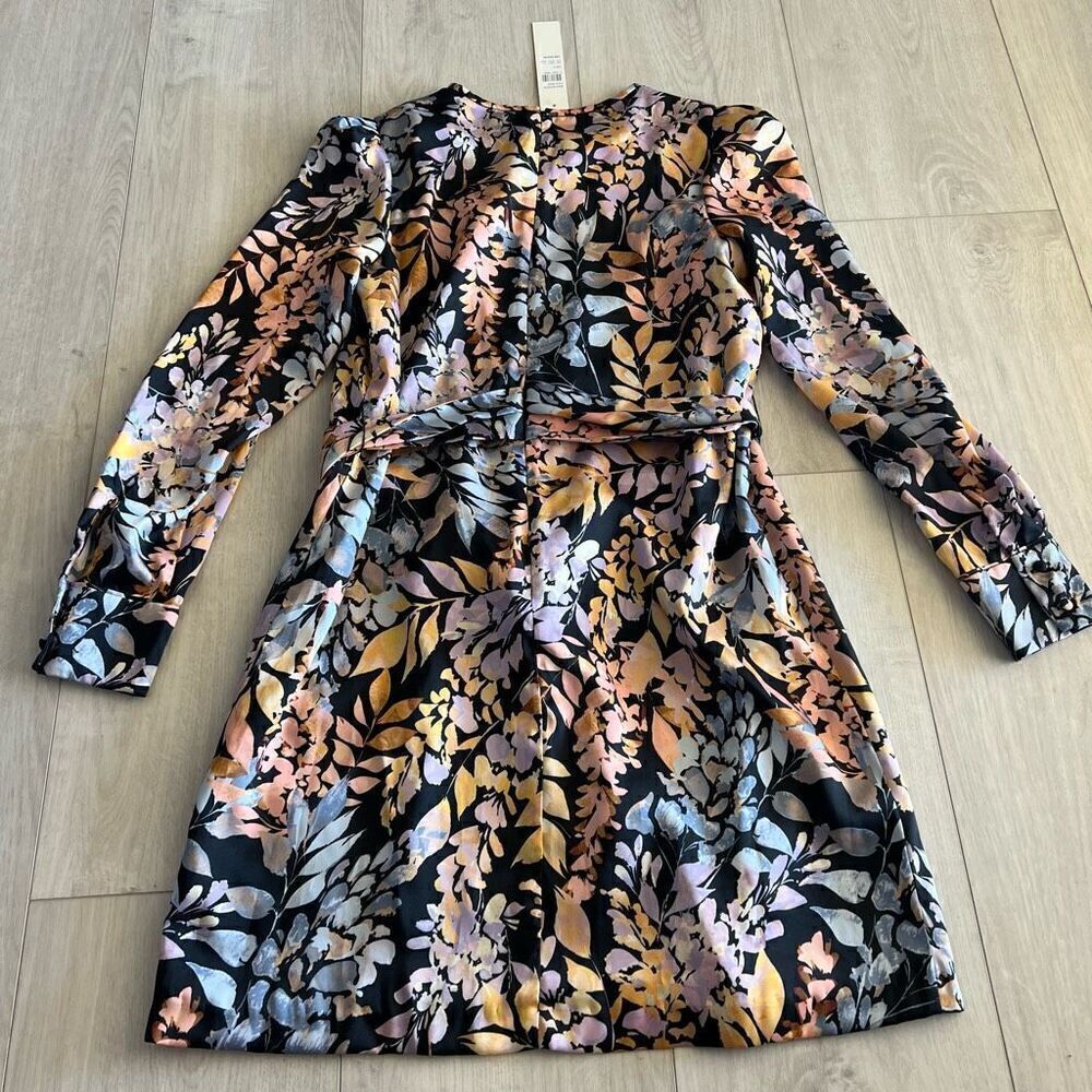 ML MONIQUE LHUILLIER Womens Black Satin Tie Lined Long Sleeve Short Dress size 6 - Picture 2 of 10